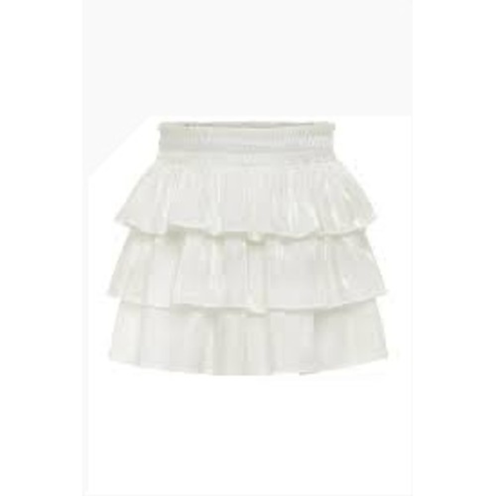 Pleat‎ Luna Tiered Skirt White Shimmer Ruffle Smocked Waist Kids Size 12 NWT